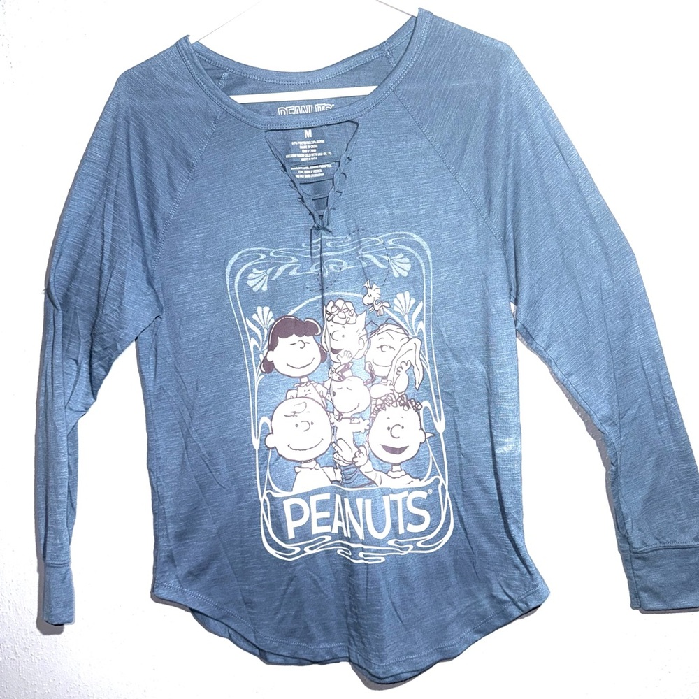 Women’s Blouse with all-over print of Snoopy his Peanuts friends Size M Blue